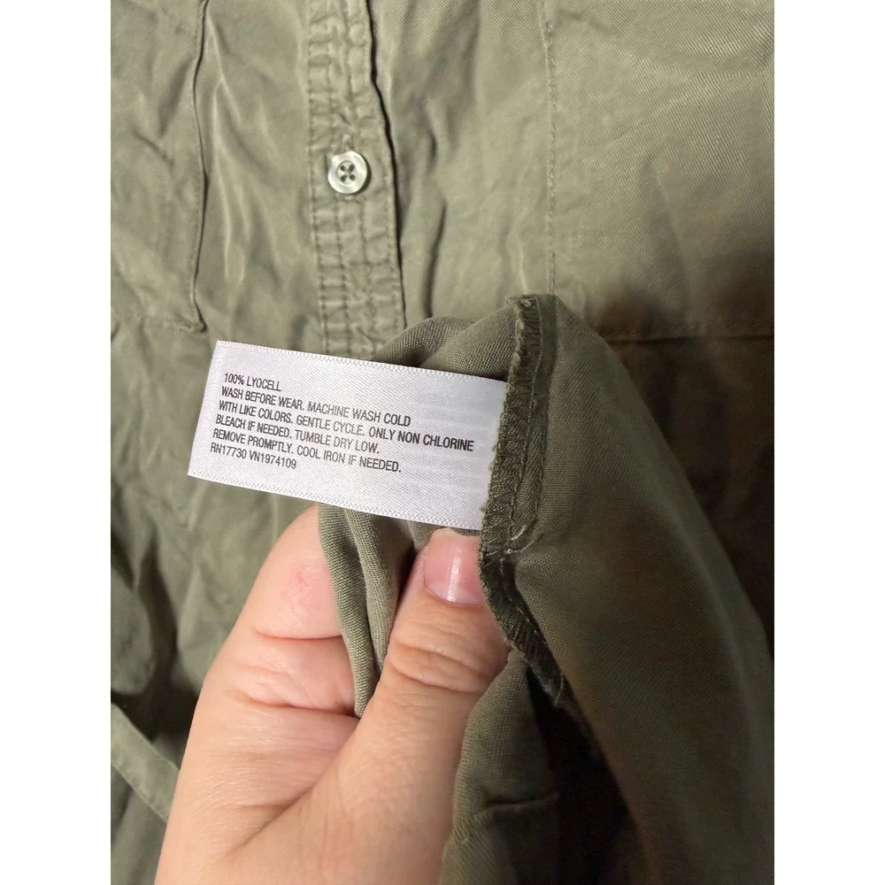Isabel Maternity XS Olive Green Button Down Tiered Midi Shirt Dress NWT